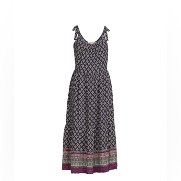 Beach Lunch Lounge Tie Shoulder Maxi Dress Boho Cottage Spring NWT - Picture 4 of 11